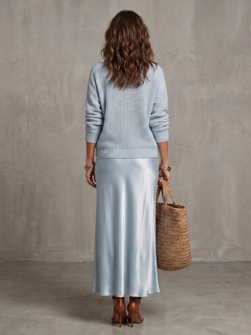 Lucie | Komplet s úpletovým svetrem a saténovou sukní