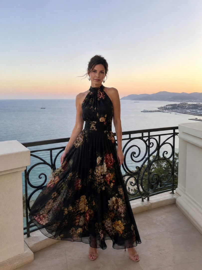 Romana | Květované midi šaty s halterkovým výstřihem