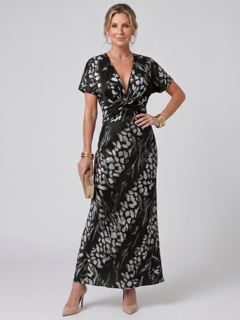 Vendula | Maxi šaty s krátkým rukávem a abstraktním vzorem