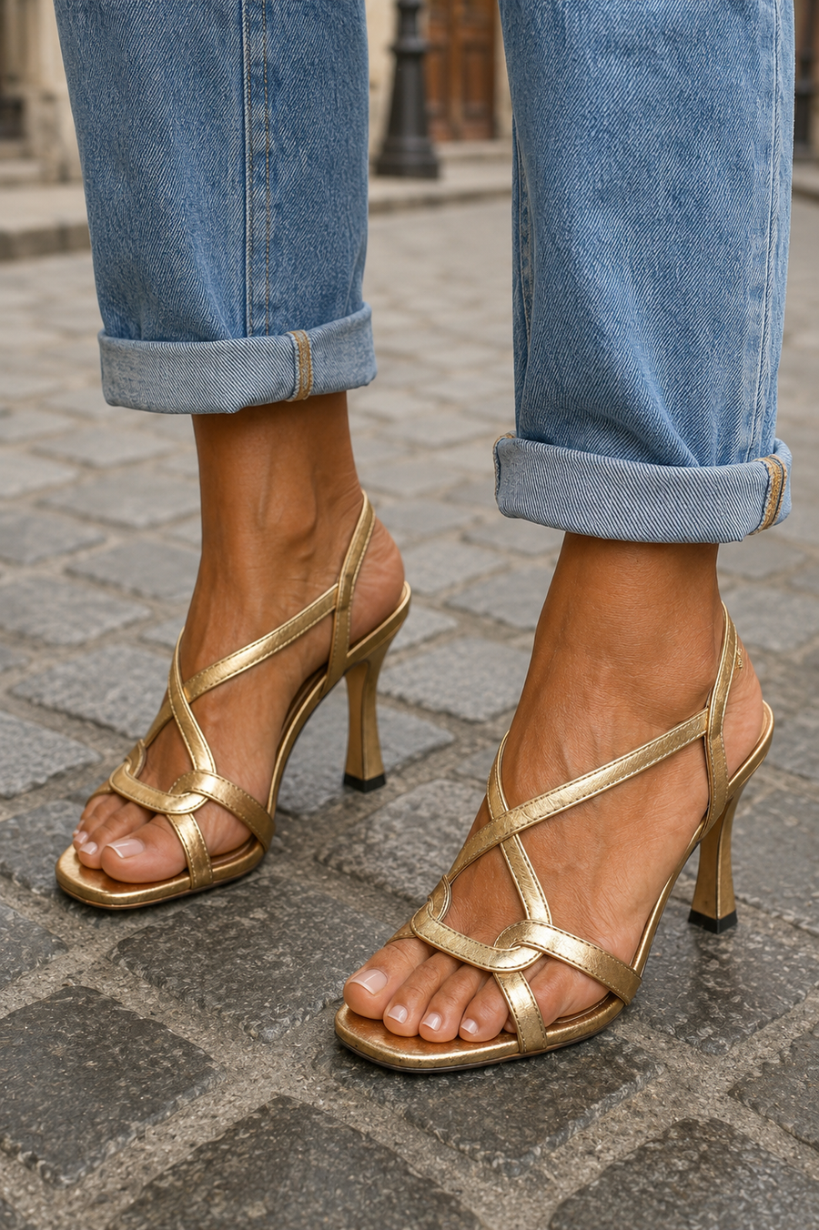 Cassie | Sandály na podpatku Golden Summer Charm
