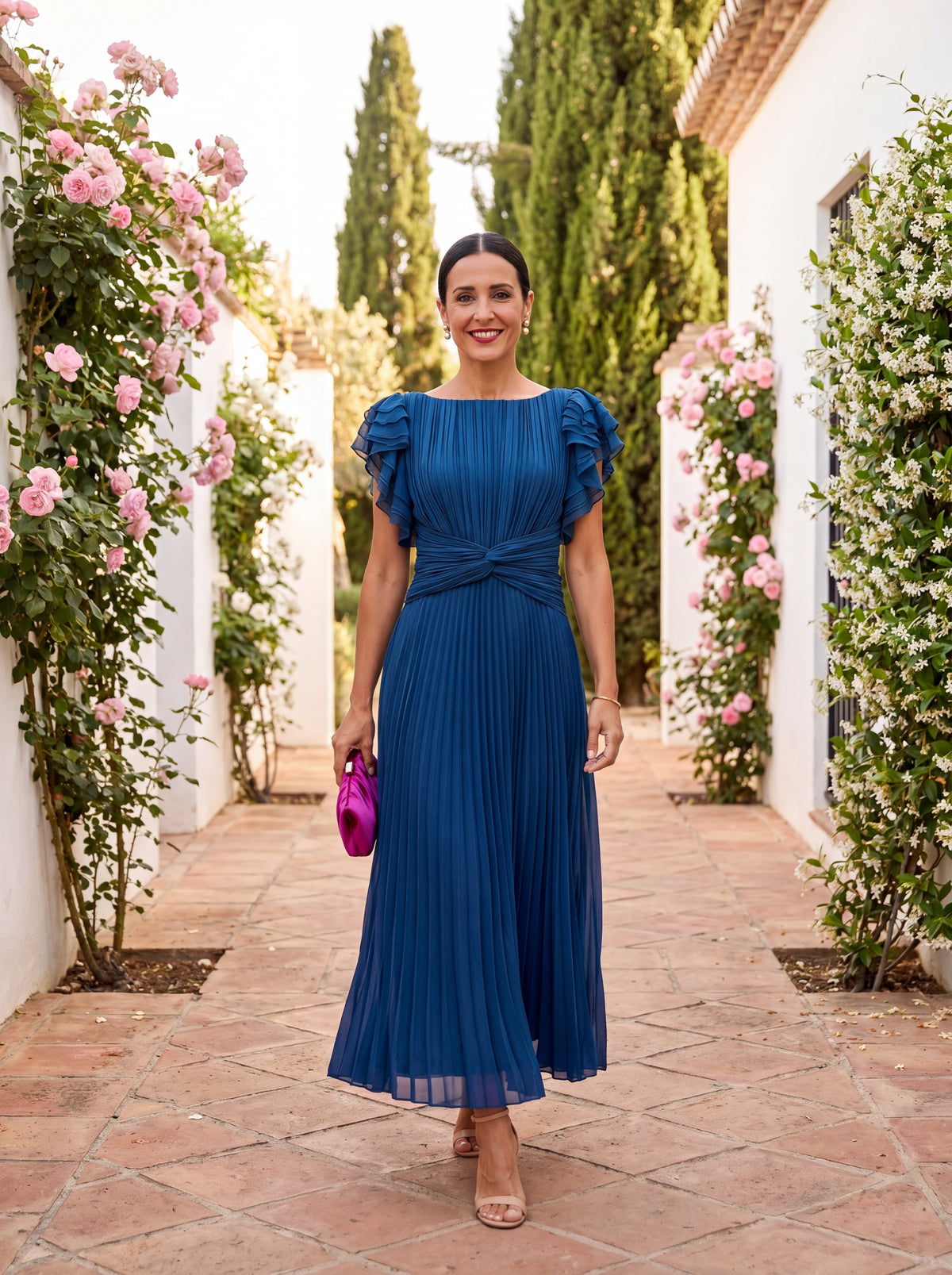 Seraphina | Elegantní Maxi Šaty S Plisováním a Uvázaným Pasem