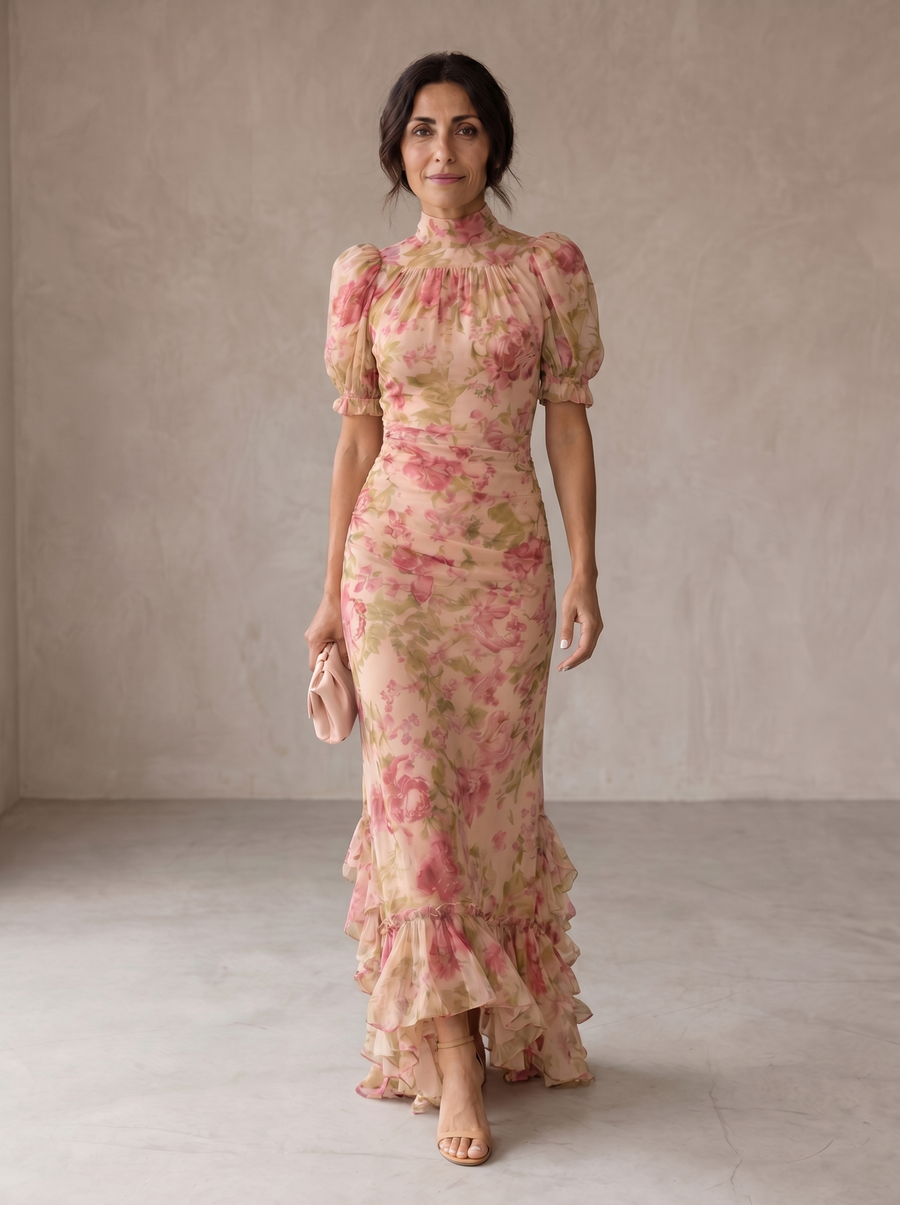 Rosario | Dlouhá květinová šaty z chiffon