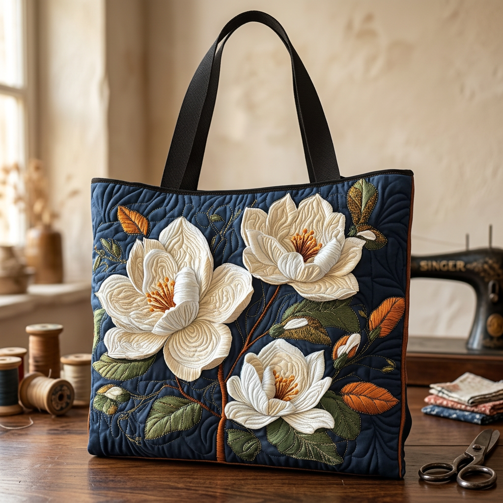 Květinová prošívaná taška jemné magnolie – Dvě velikosti