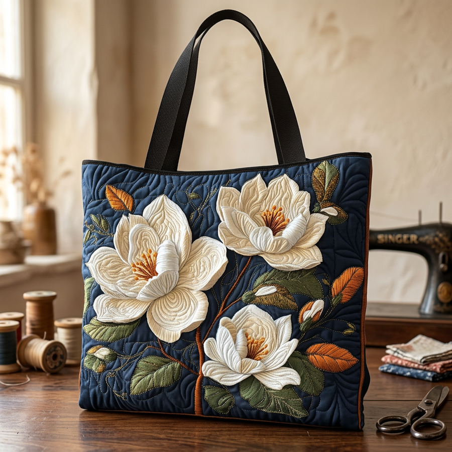 Květinová prošívaná taška jemné magnolie – Dvě velikosti