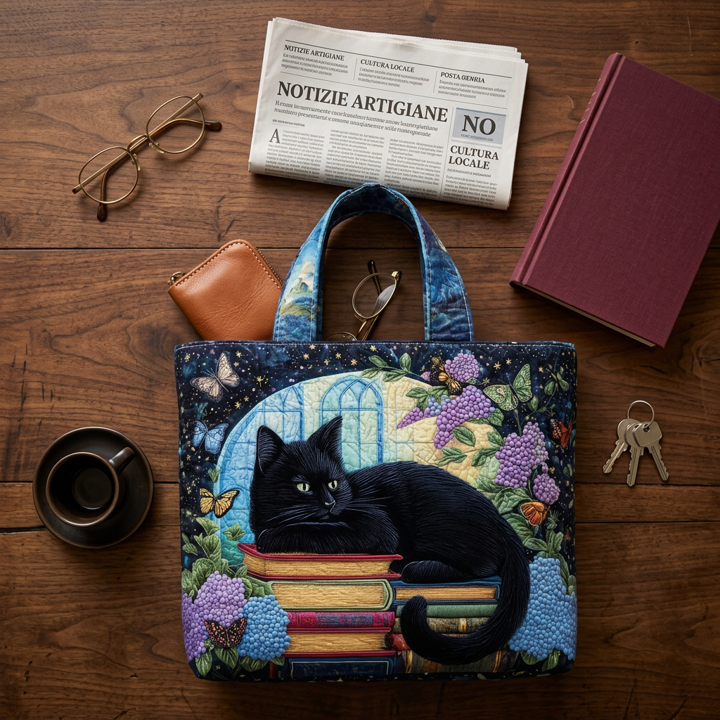 Borsa Artigianale černá kočka na knihách – Nápad na dárek
