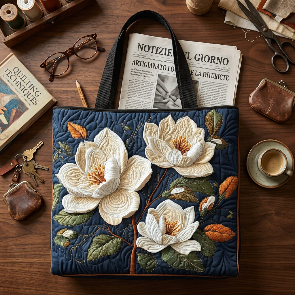 Květinová prošívaná taška jemné magnolie – Dvě velikosti
