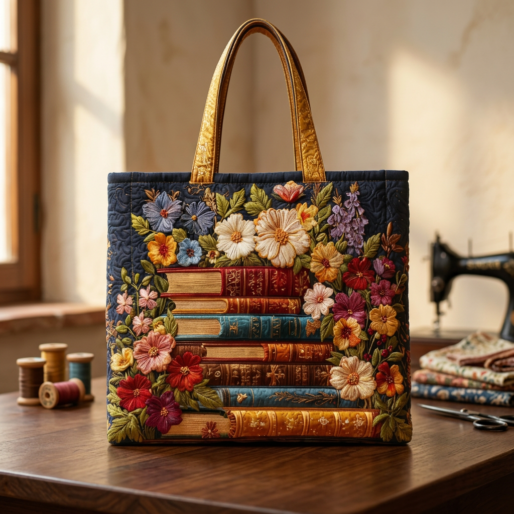 Brašna s květinovým potiskem a knihami – Pro milovníky knih