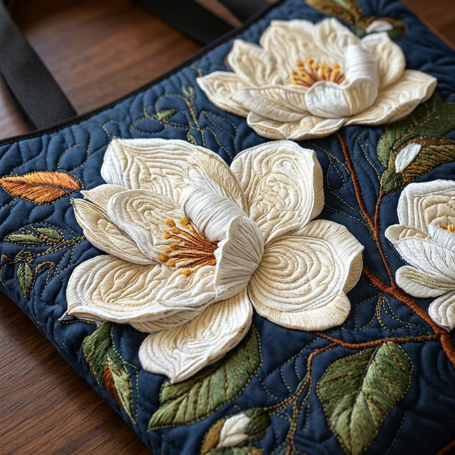 Květinová prošívaná taška jemné magnolie – Dvě velikosti