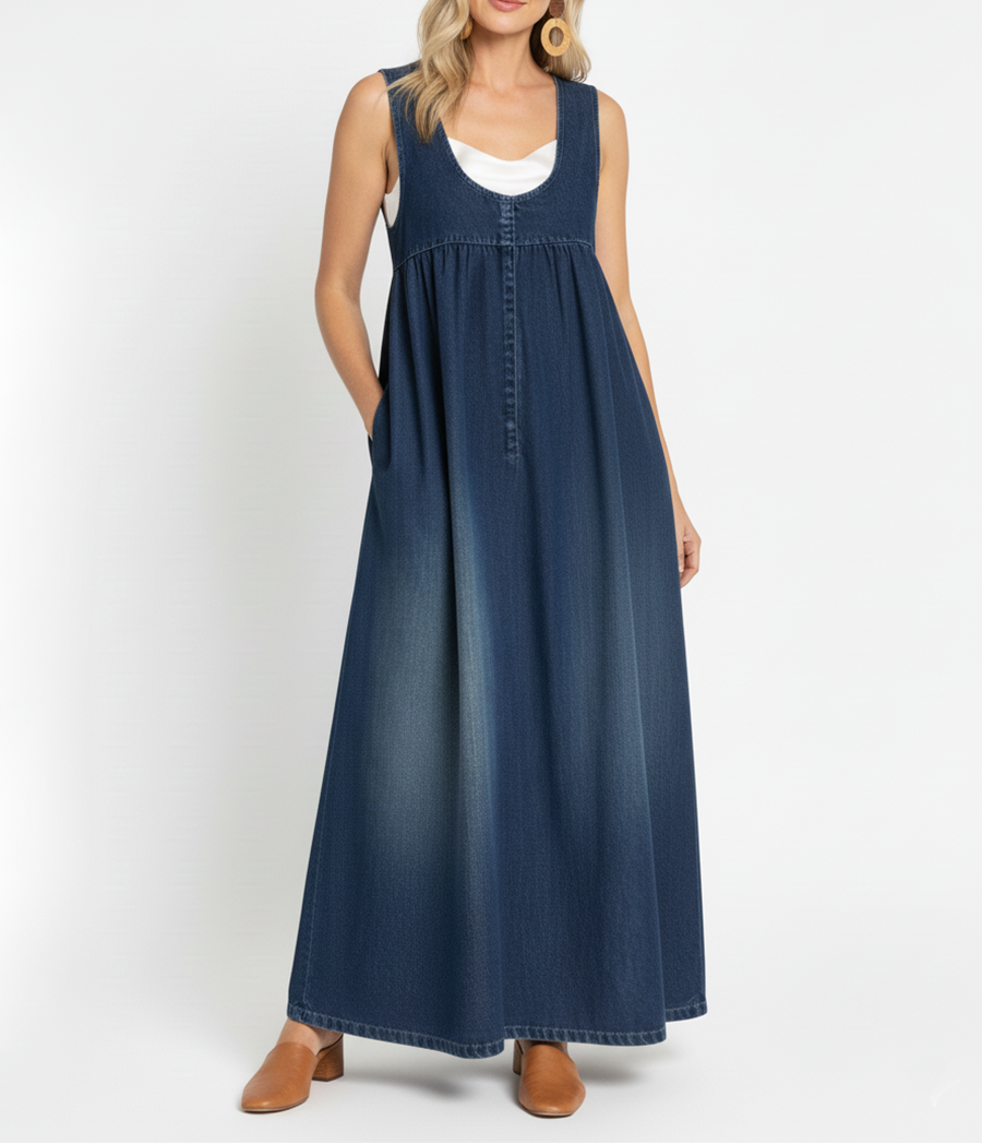 Karen | Dlouhé šaty z vintage praného denimu s dotekem měkké bavlny