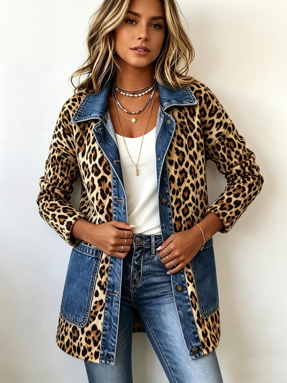 Lorena | Džínová bunda s leopardím vzorem