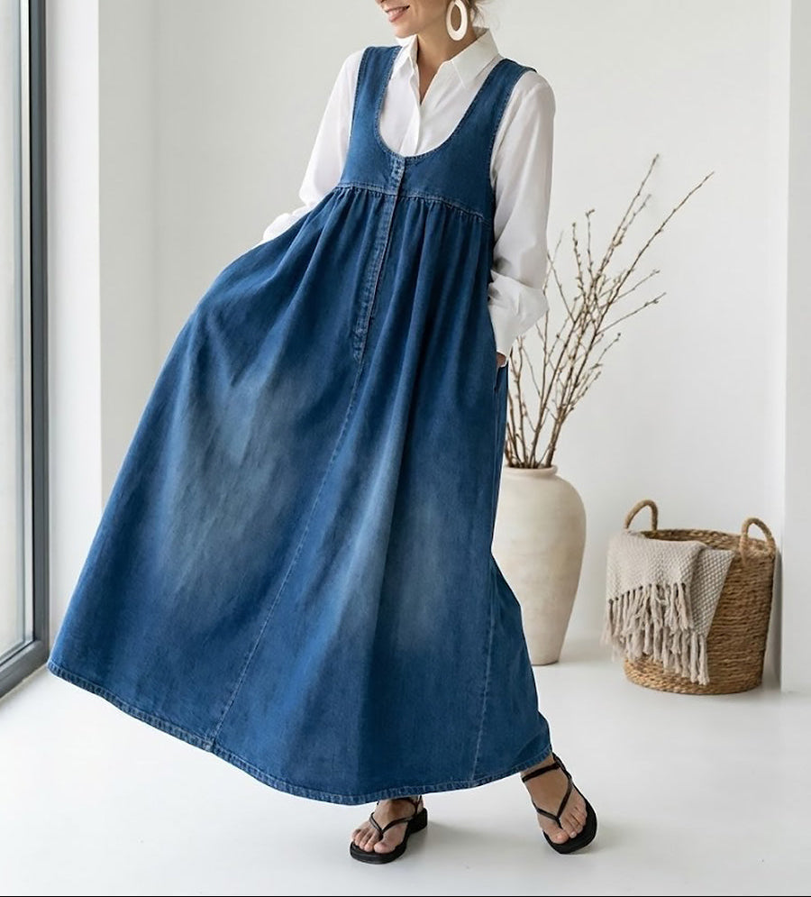 Karen | Dlouhé šaty z vintage praného denimu s dotekem měkké bavlny