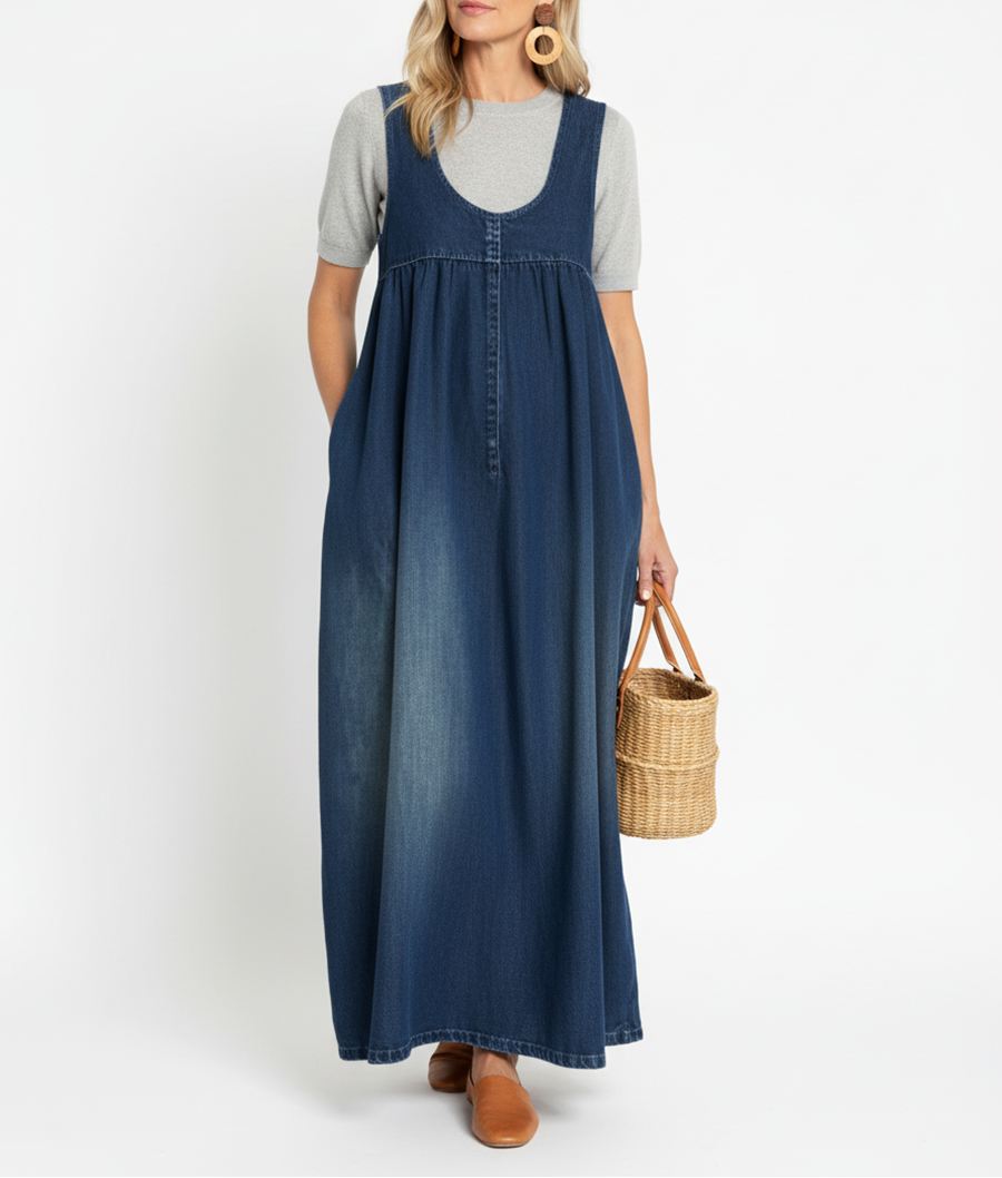 Karen | Dlouhé šaty z vintage praného denimu s dotekem měkké bavlny