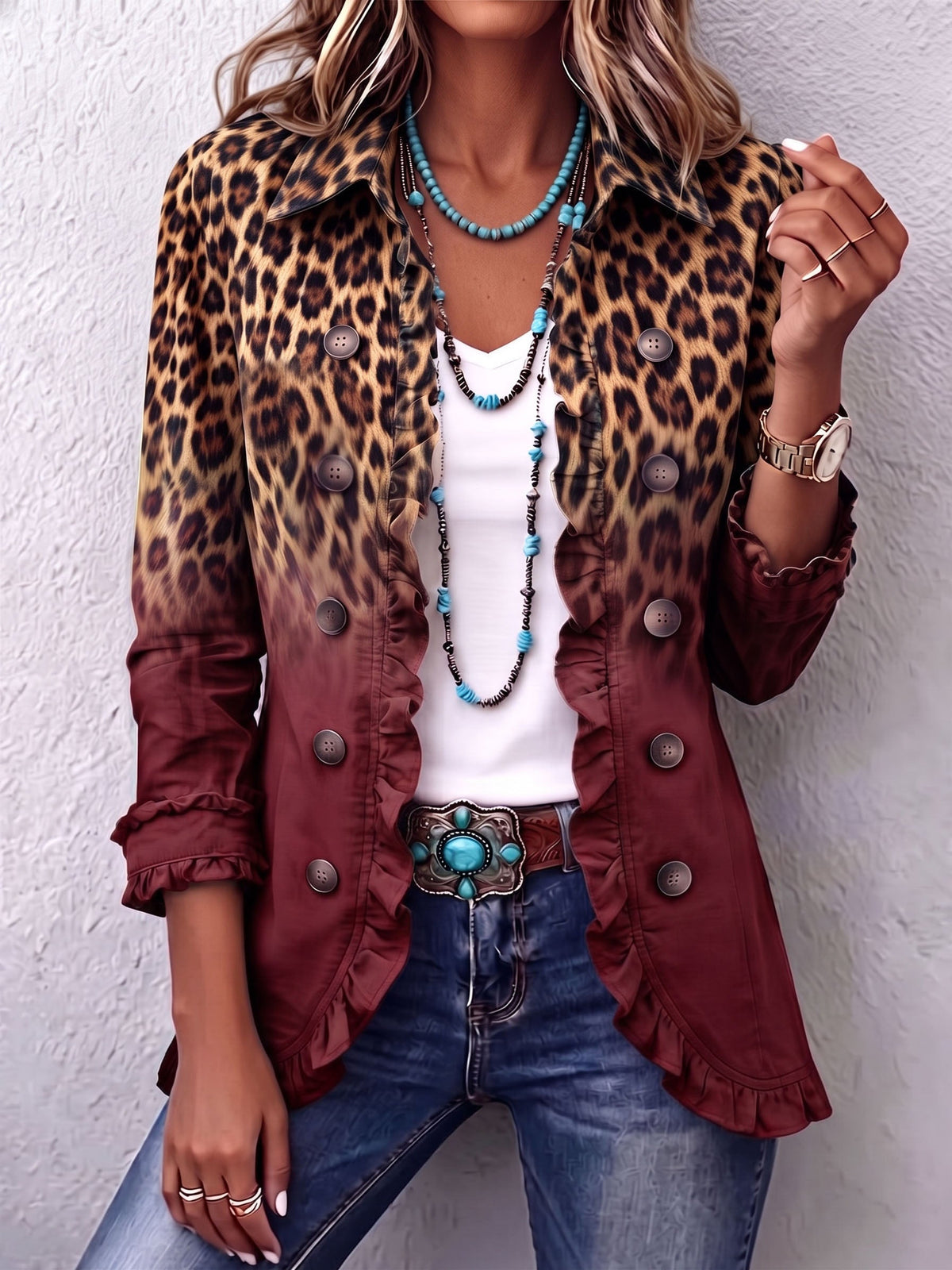 Tomasa | Bunda Blazer Leopardo Bordeaux